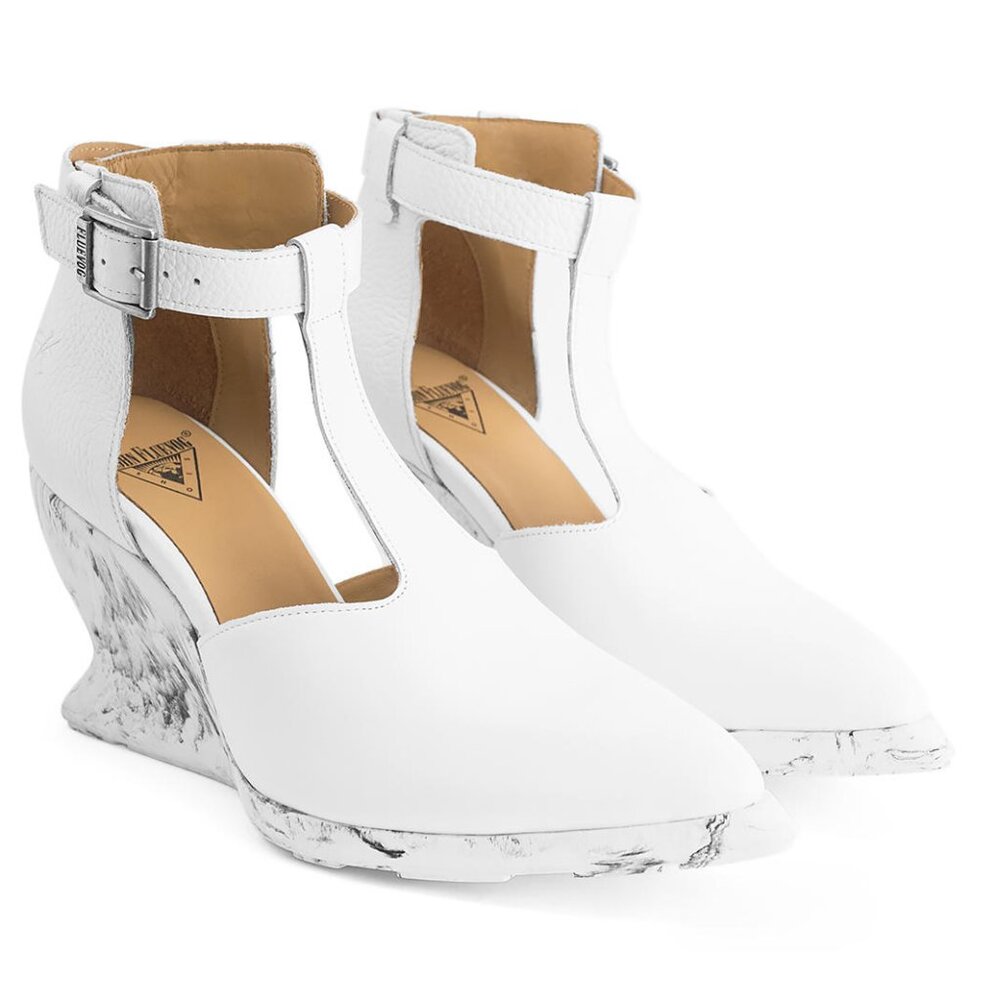 Ishshoes Zoomies T-strap Wedge Heel White